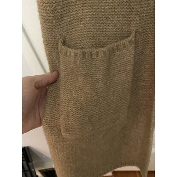 Tahari Cardigan Vest Women Size M Dark Beige Hooded Longline Pockets Sleeveless - Picture 7 of 8